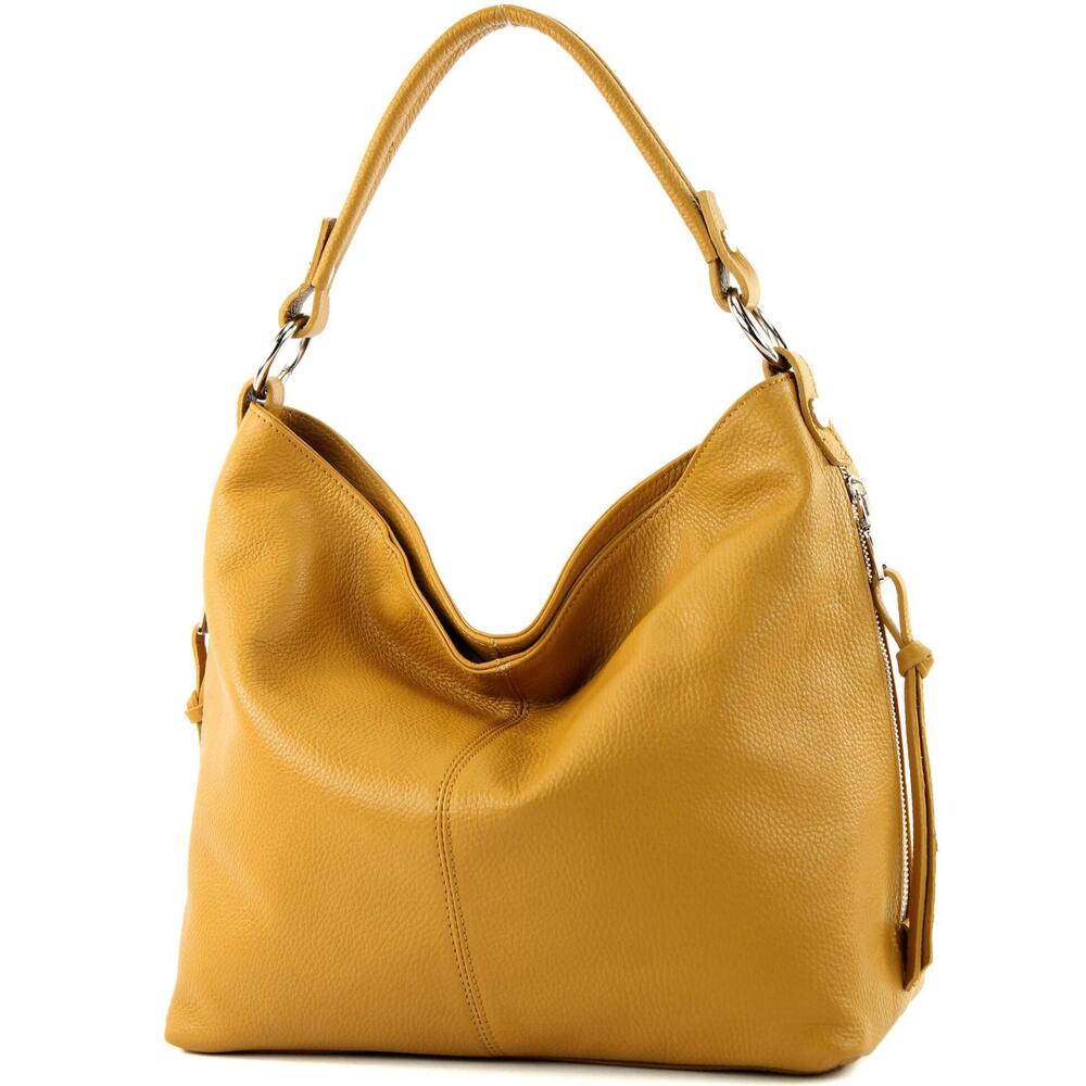 5840 T160 - Italian shoulder bag made of leather Mustard yellow